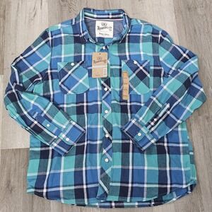 Roebuck & Co Young Mens Work Wear Flannel Shirt Size XXL 100% Cotton NEW BLUE